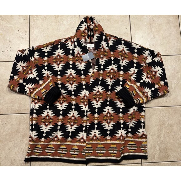Lucky Brand Sweater Women 2X Aztec Southwestern Cardigan Shawl Collar Open Front - Picture 2 of 11